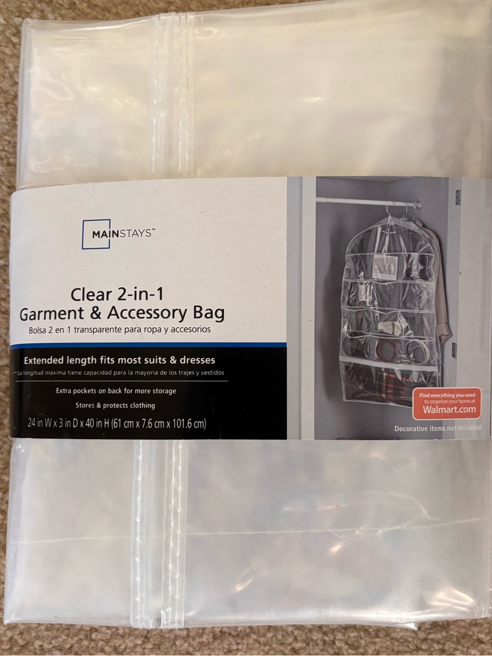 Mainstays Clear Garment & Accessory Storage Bag with Black Trim